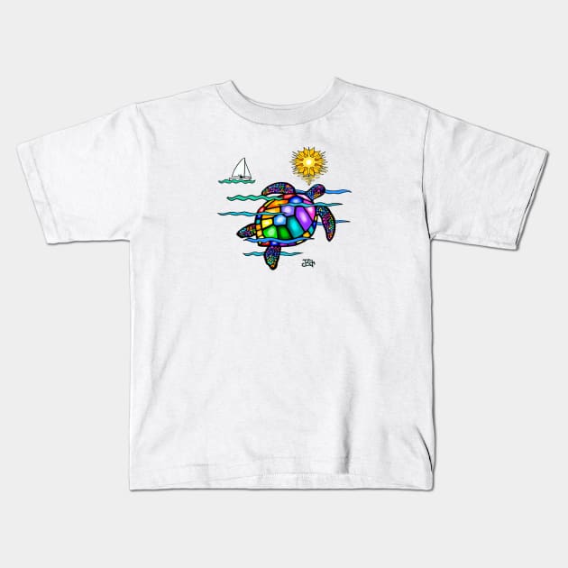 Colorful Sea Turtle in "Stained Glass" Style Kids T-Shirt by Dogs Galore and More